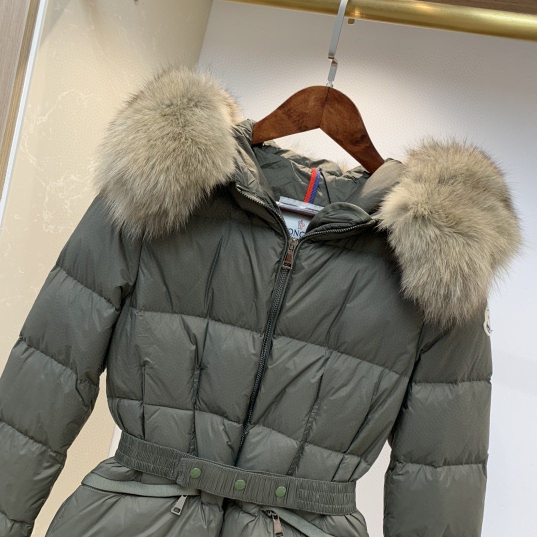 Moncler Fur-Trim Belted Puffer Coat