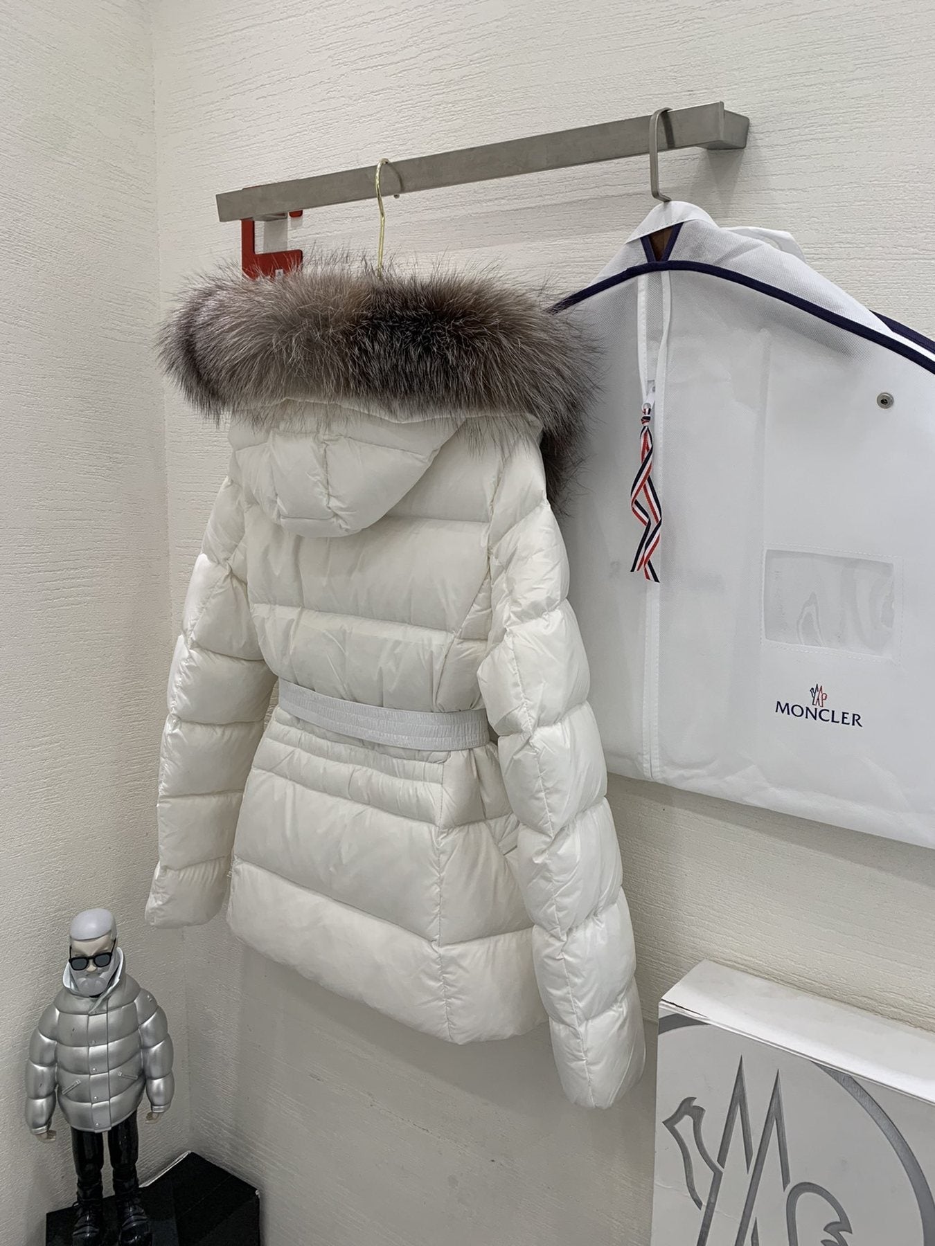 Moncler Fur-Trim Belted Puffer Coat