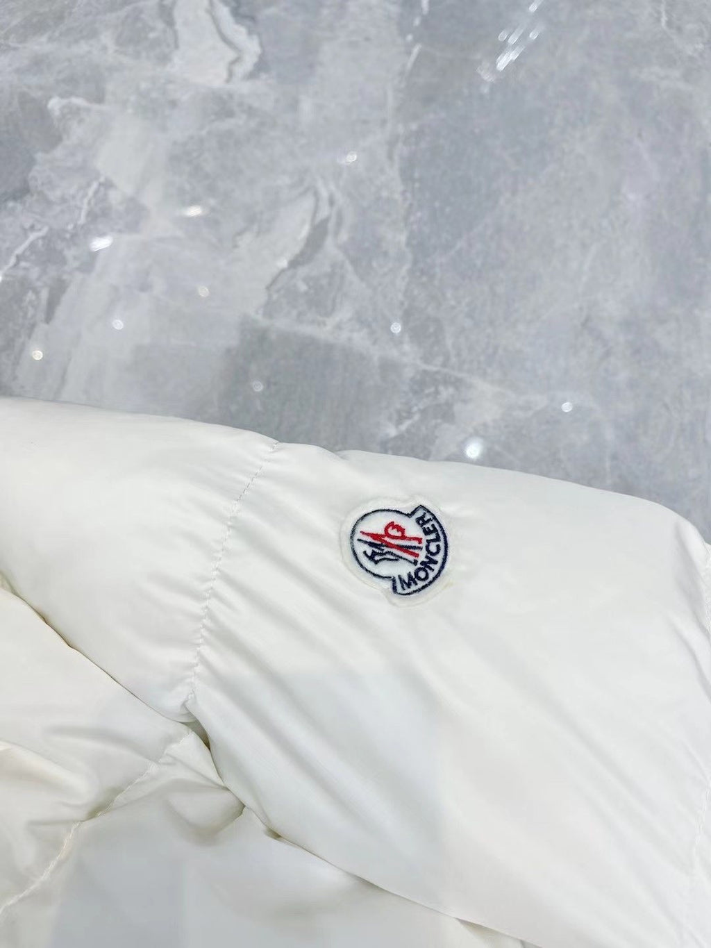 Moncler White Fur-Trim Hood Long Down Coat