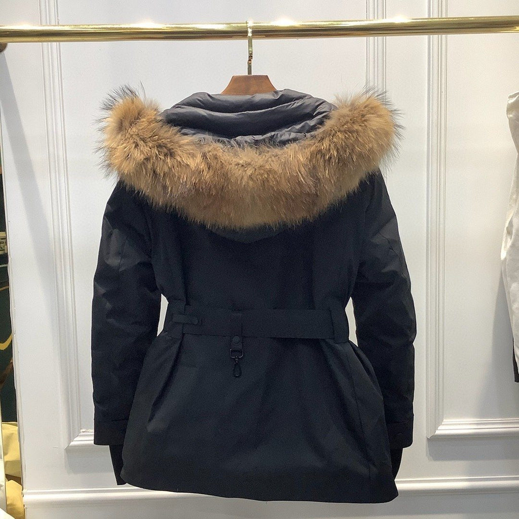 Moncler Belted Fur-Trim Hooded Coat