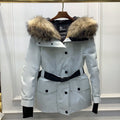 Moncler Belted Fur-Trim Hooded Coat