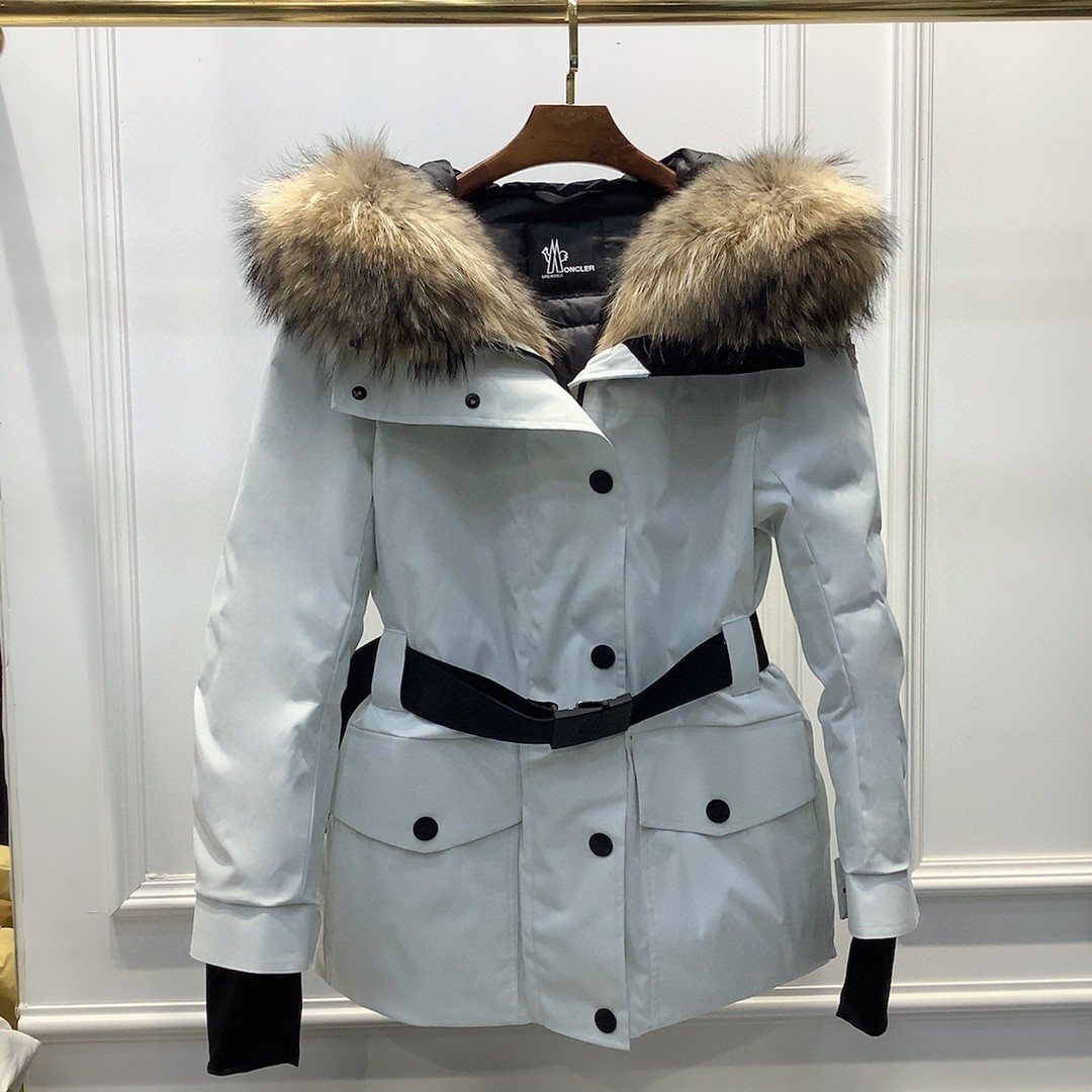Moncler Belted Fur-Trim Hooded Coat