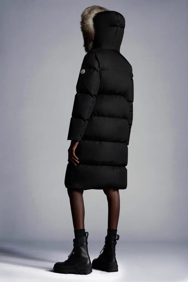 Moncler Hooded Fur-Trim Long Down Coat