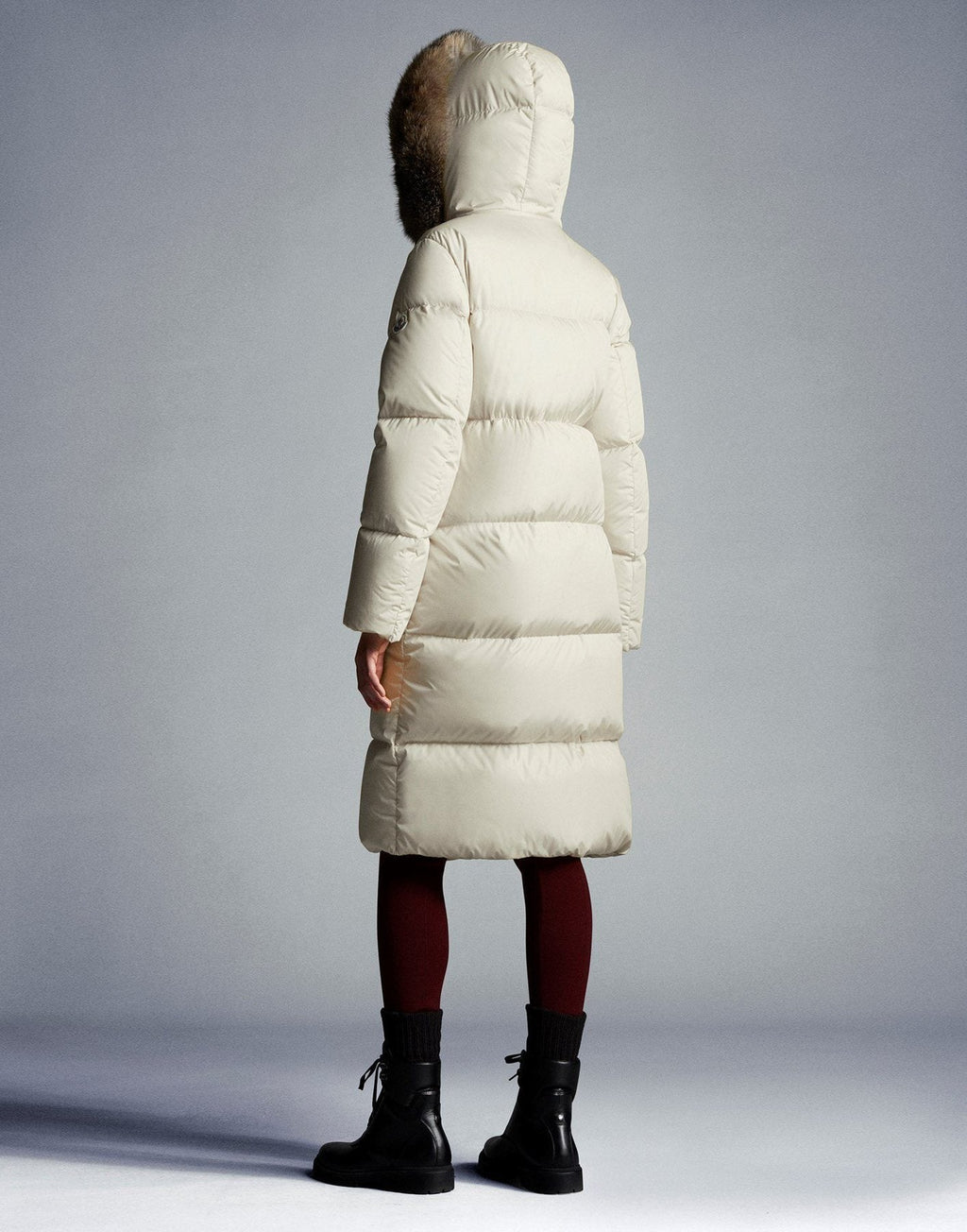 Moncler Hooded Fur-Trim Long Down Coat
