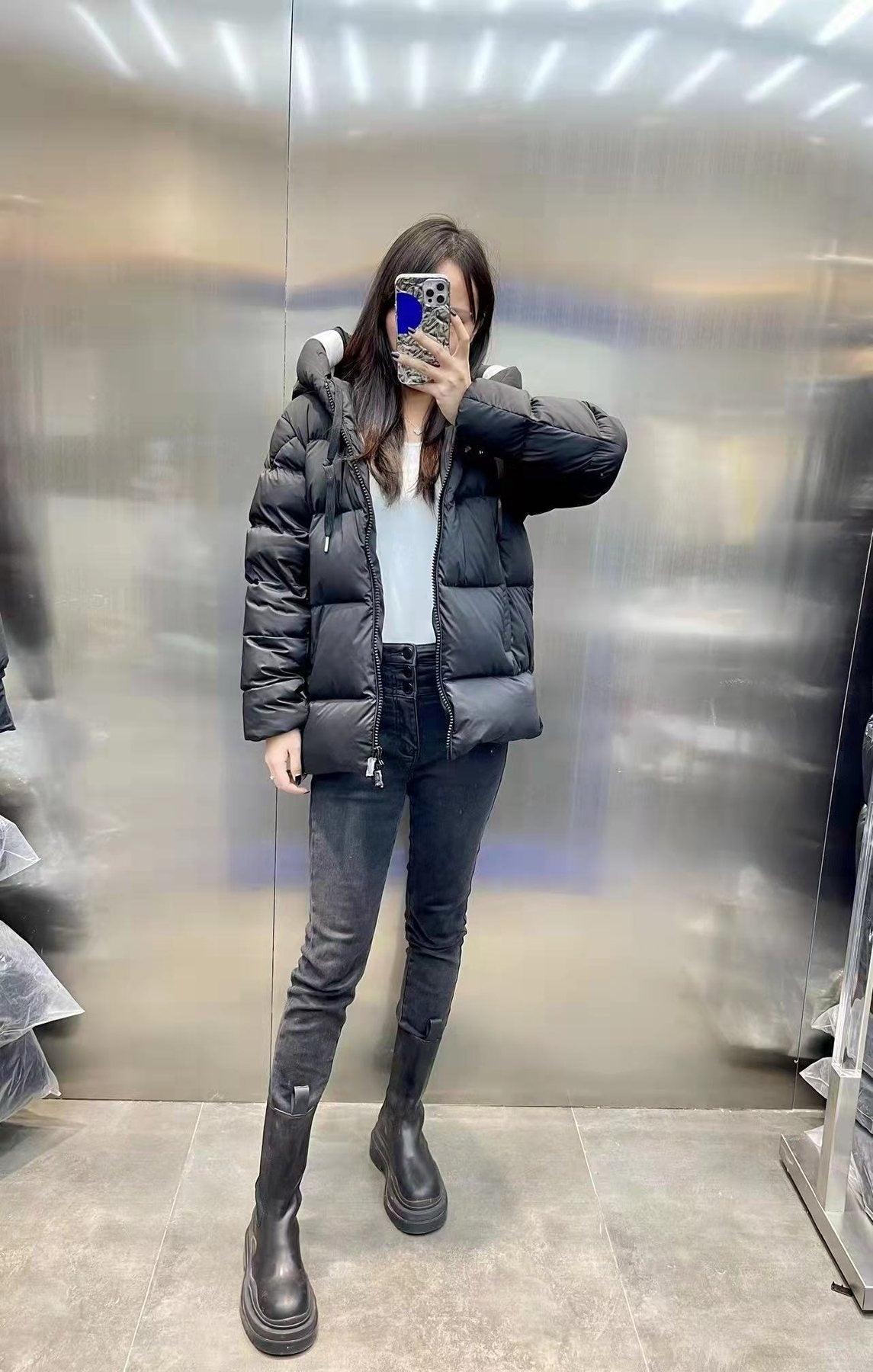 Moncler Hood-Print Hooded Puffer Coat