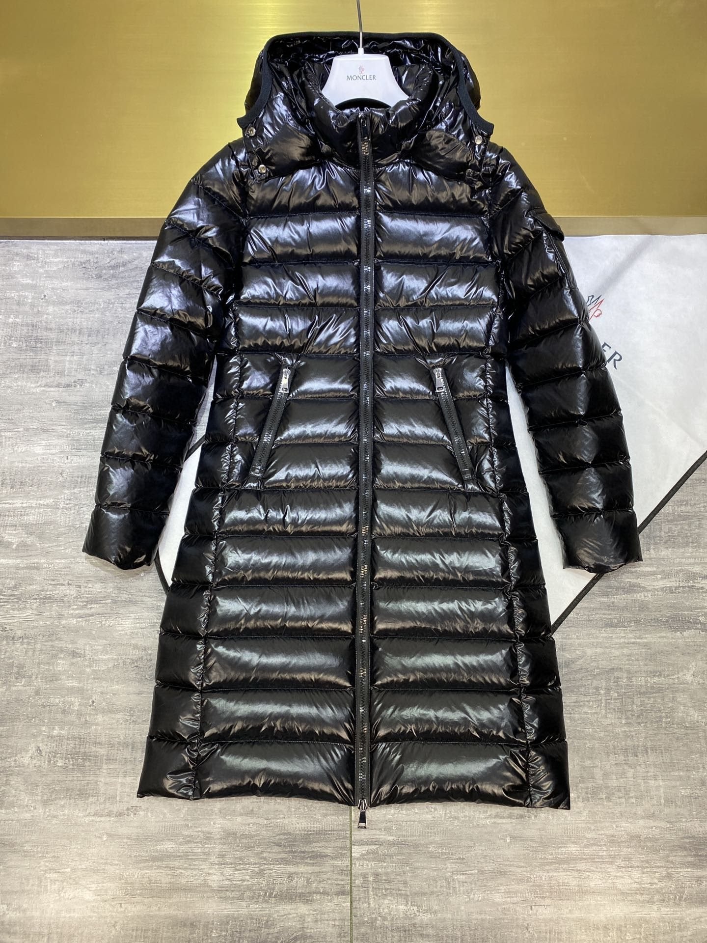Moncler Women's Black Hooded Long Down Coat
