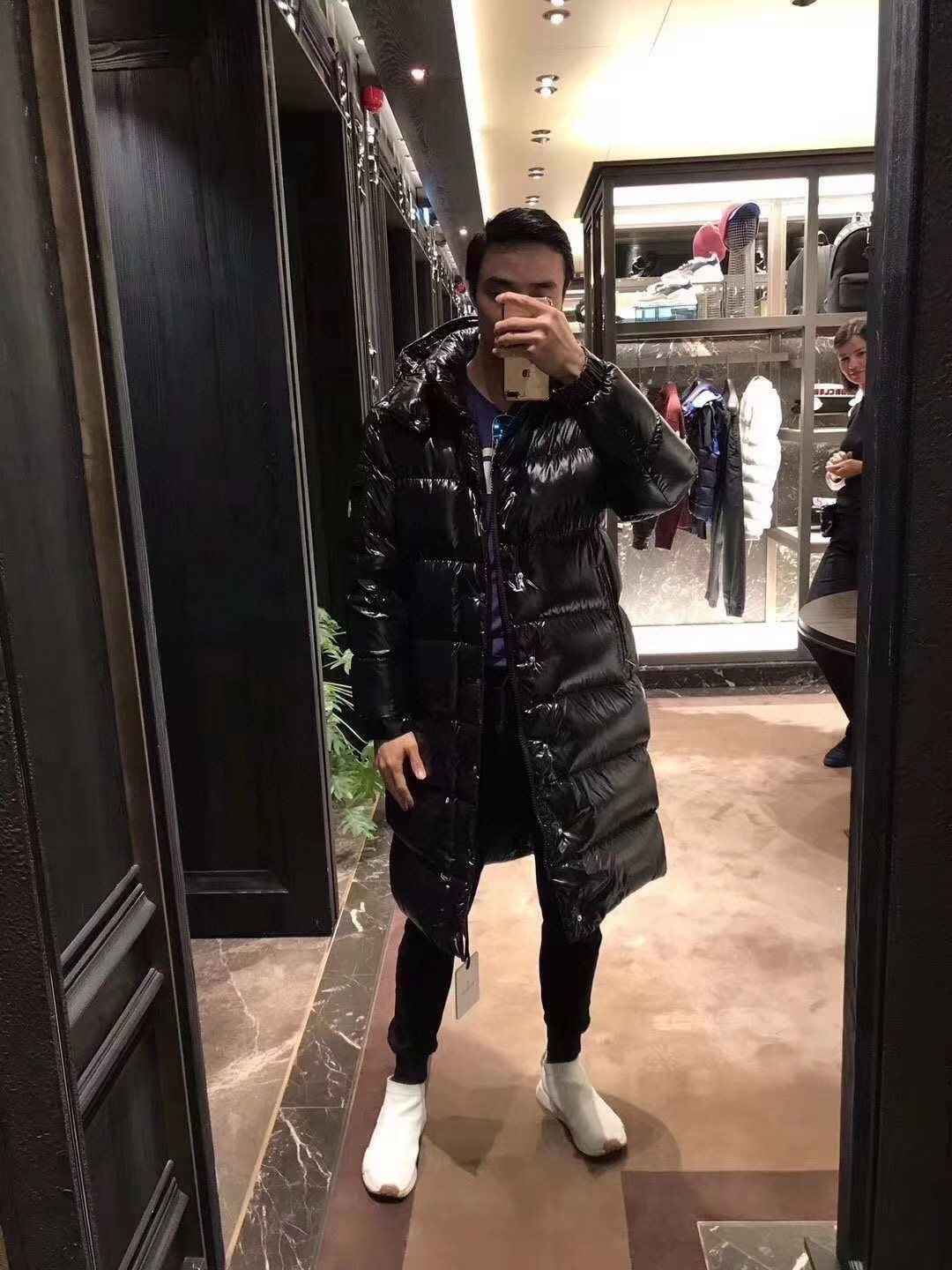 Moncler Glossy Hooded Long Down Coat