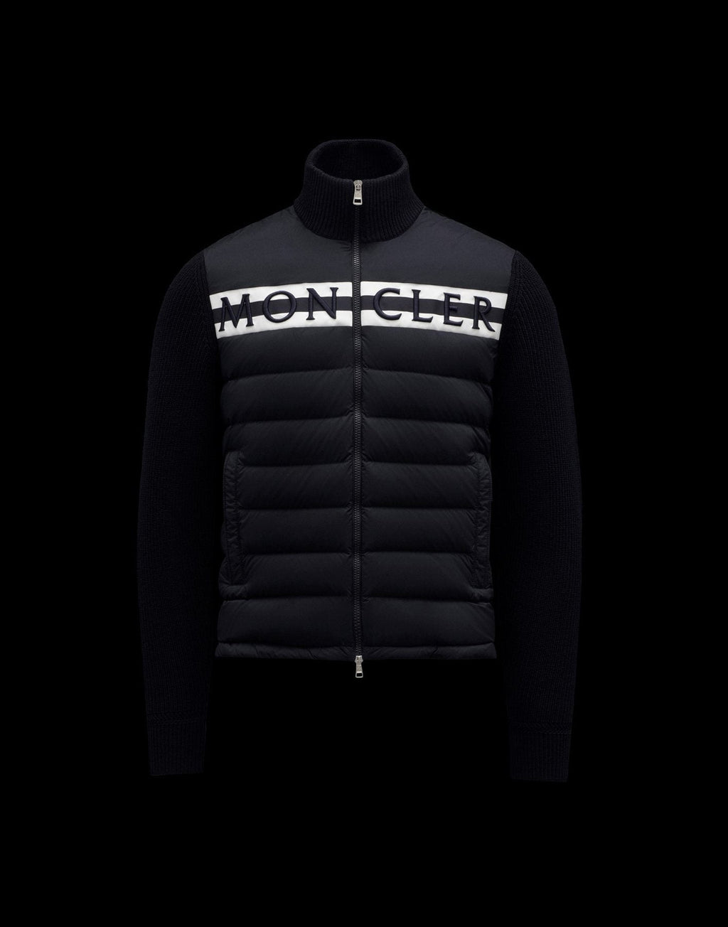 Moncler Men's Black Quilted Knit-Sleeve Down Jacket