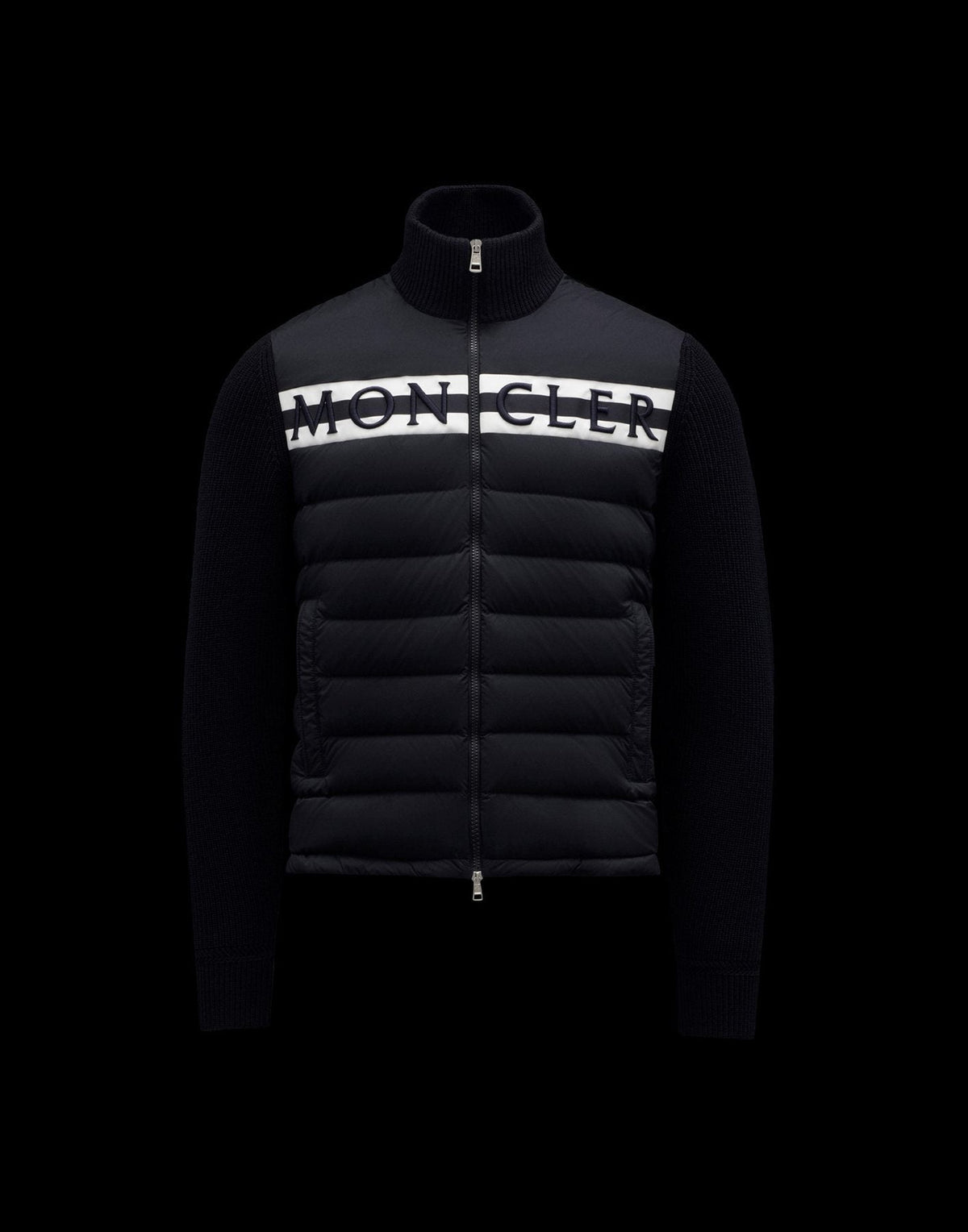 Moncler Men's Black Quilted Knit-Sleeve Down Jacket