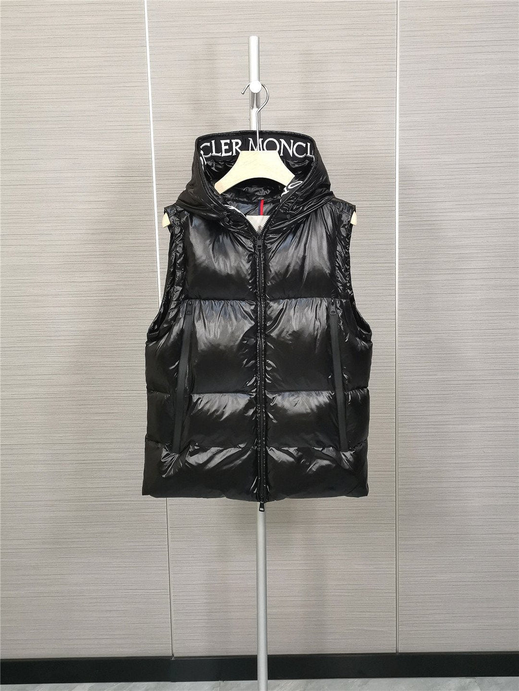 Moncler Hooded Letter-Trim Down Vest