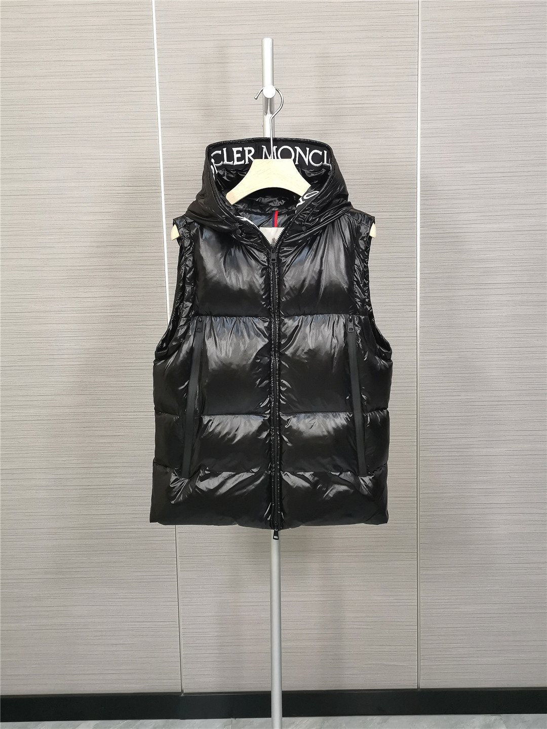 Moncler Hooded Letter-Trim Down Vest