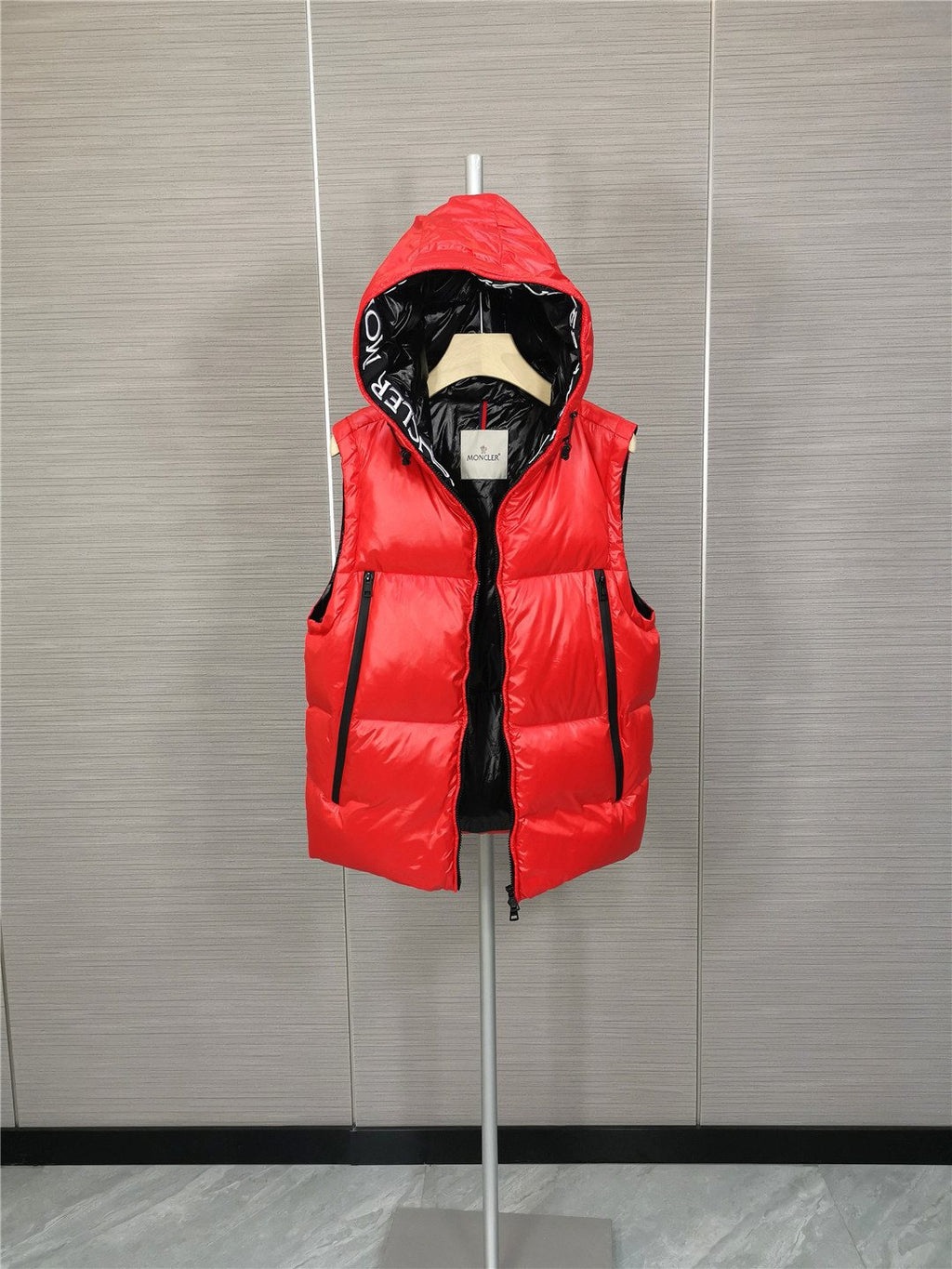 Moncler Hooded Letter-Trim Down Vest