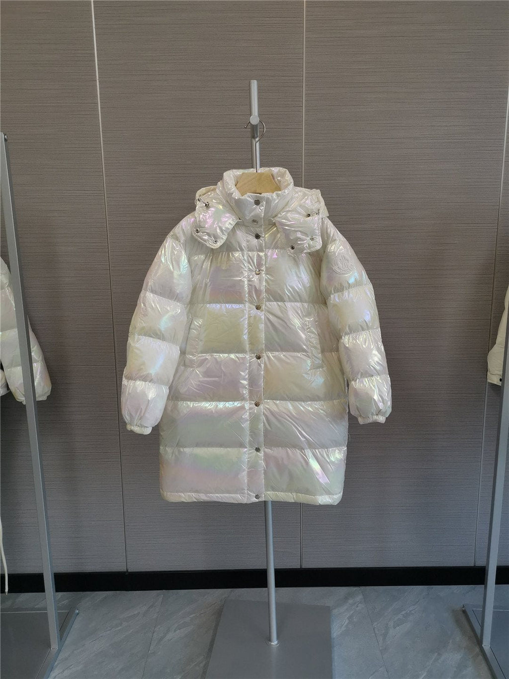 Moncler Women's Iridescent White Long Down Coat