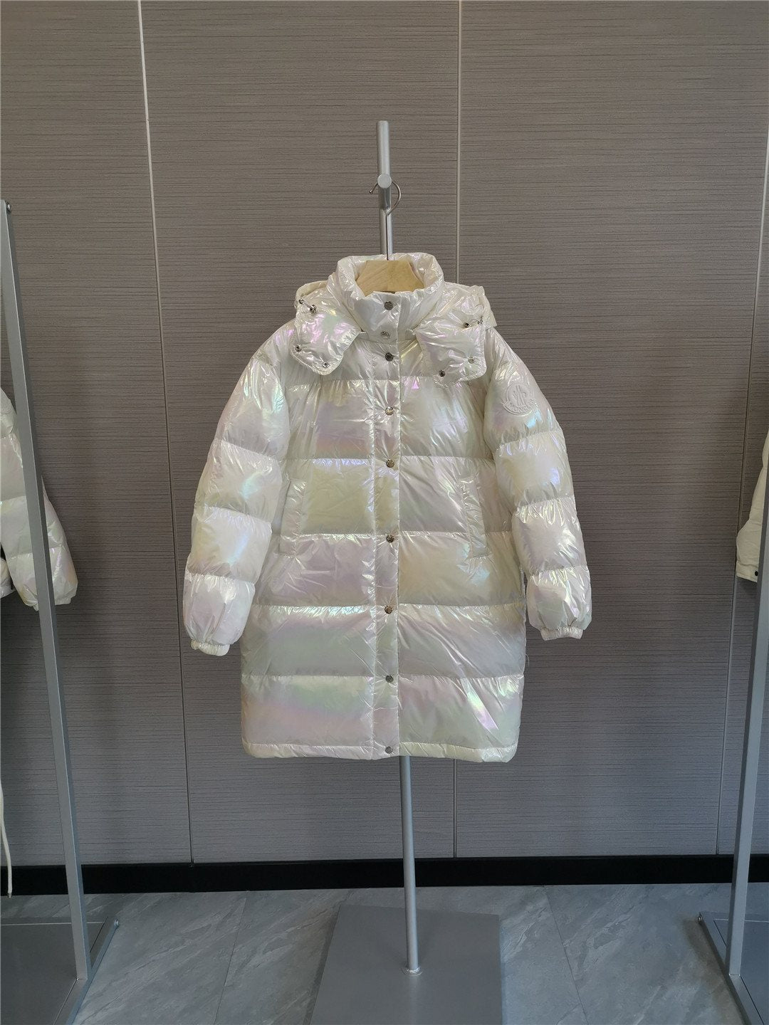 Moncler Women's Iridescent White Long Down Coat