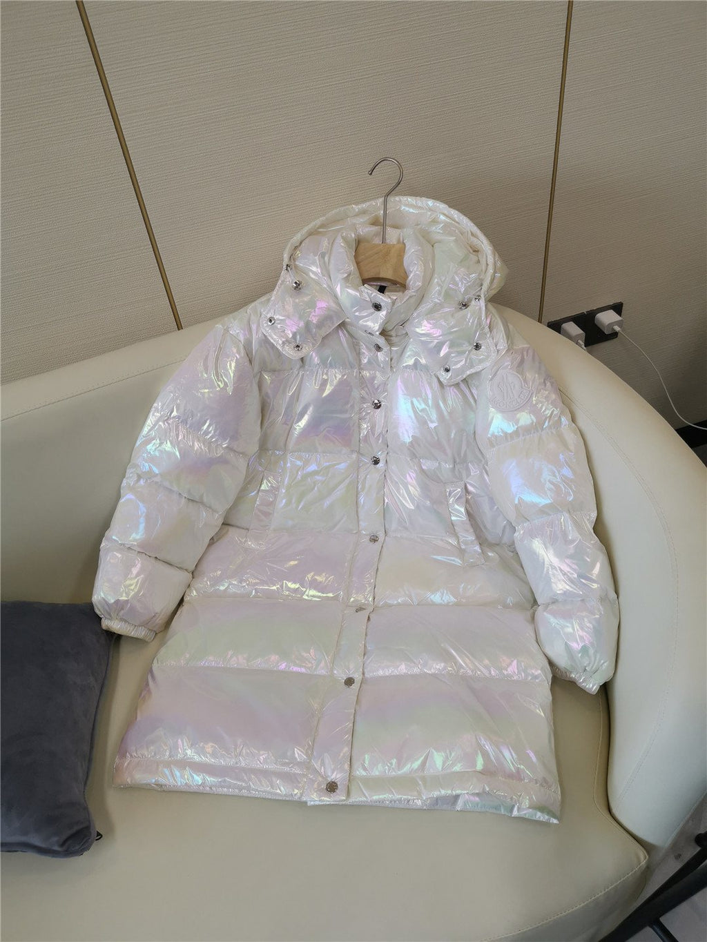 Moncler Women's Iridescent White Long Down Coat