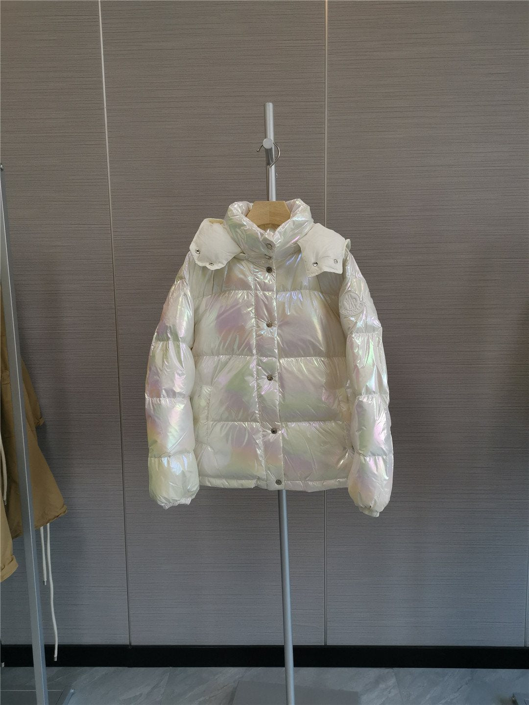 Moncler Iridescent White Short Down Coat