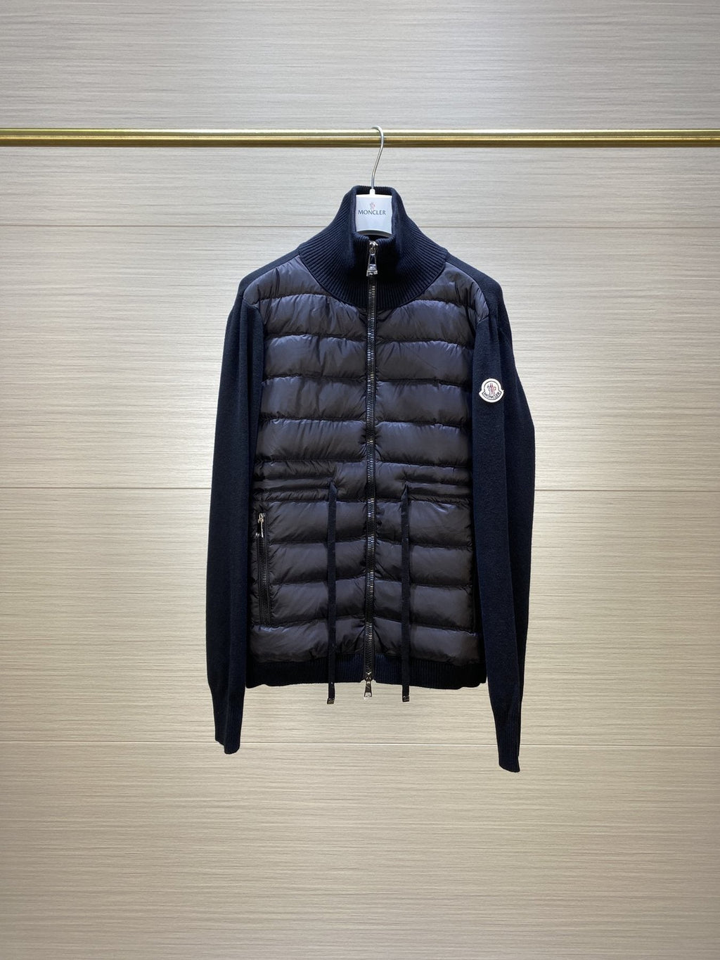 Moncler Quilted Knit-Sleeve Down Jacket