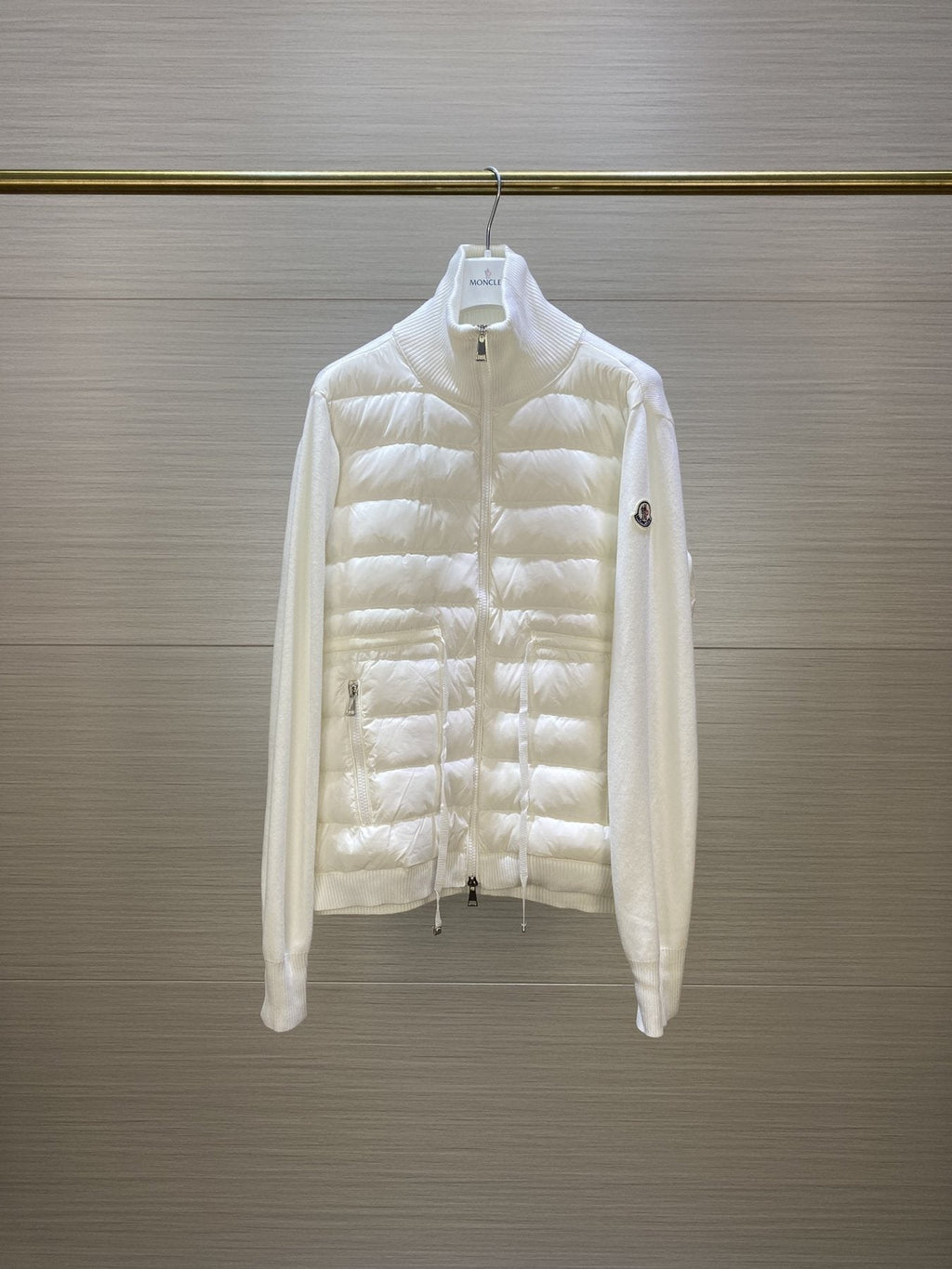 Moncler Quilted Knit-Sleeve Down Jacket