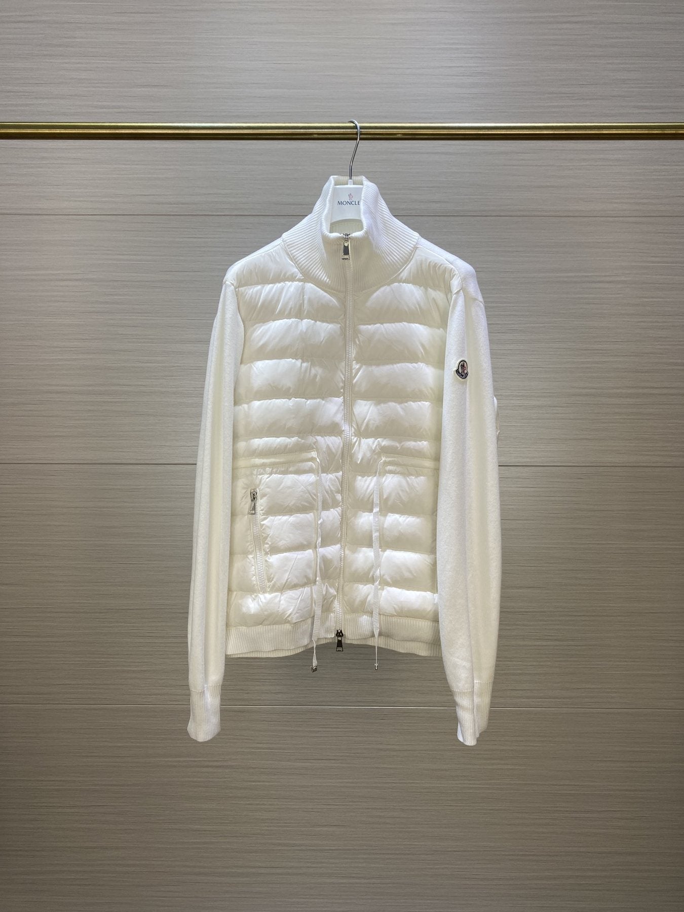 Moncler Quilted Knit-Sleeve Down Jacket