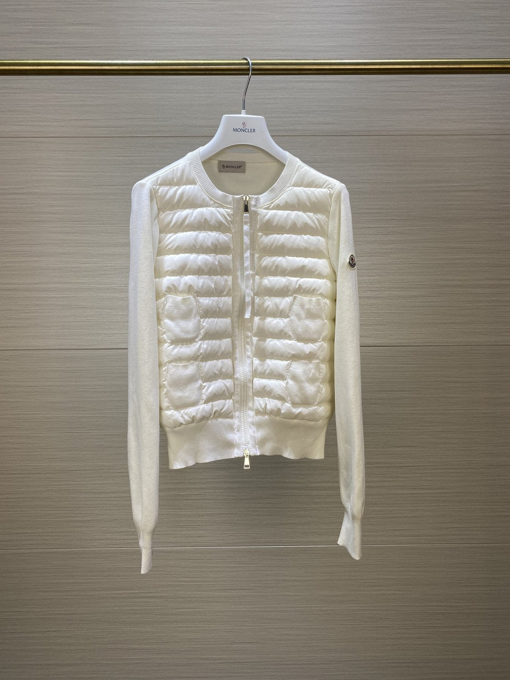 Moncler Women's Knit Sleeve Quilted Zip-Front Jacket