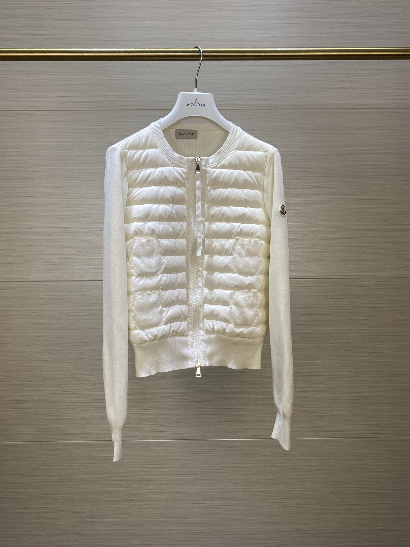 Moncler Women's Knit Sleeve Quilted Zip-Front Jacket