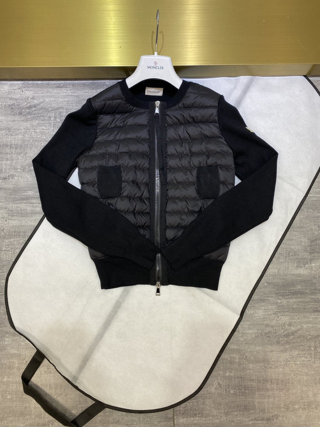Moncler Women's Knit Sleeve Quilted Zip-Front Jacket