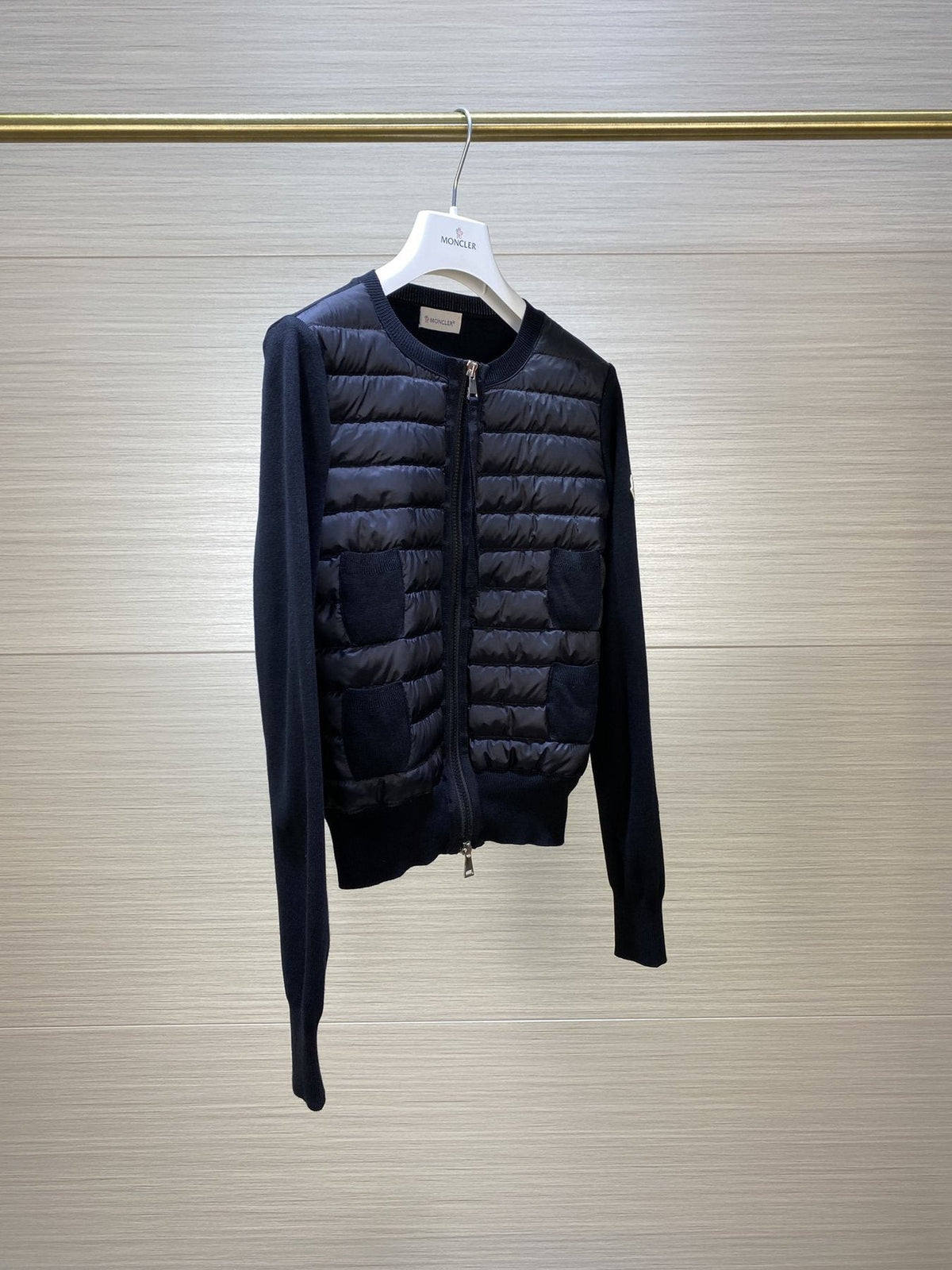 Moncler Women's Knit Sleeve Quilted Zip-Front Jacket