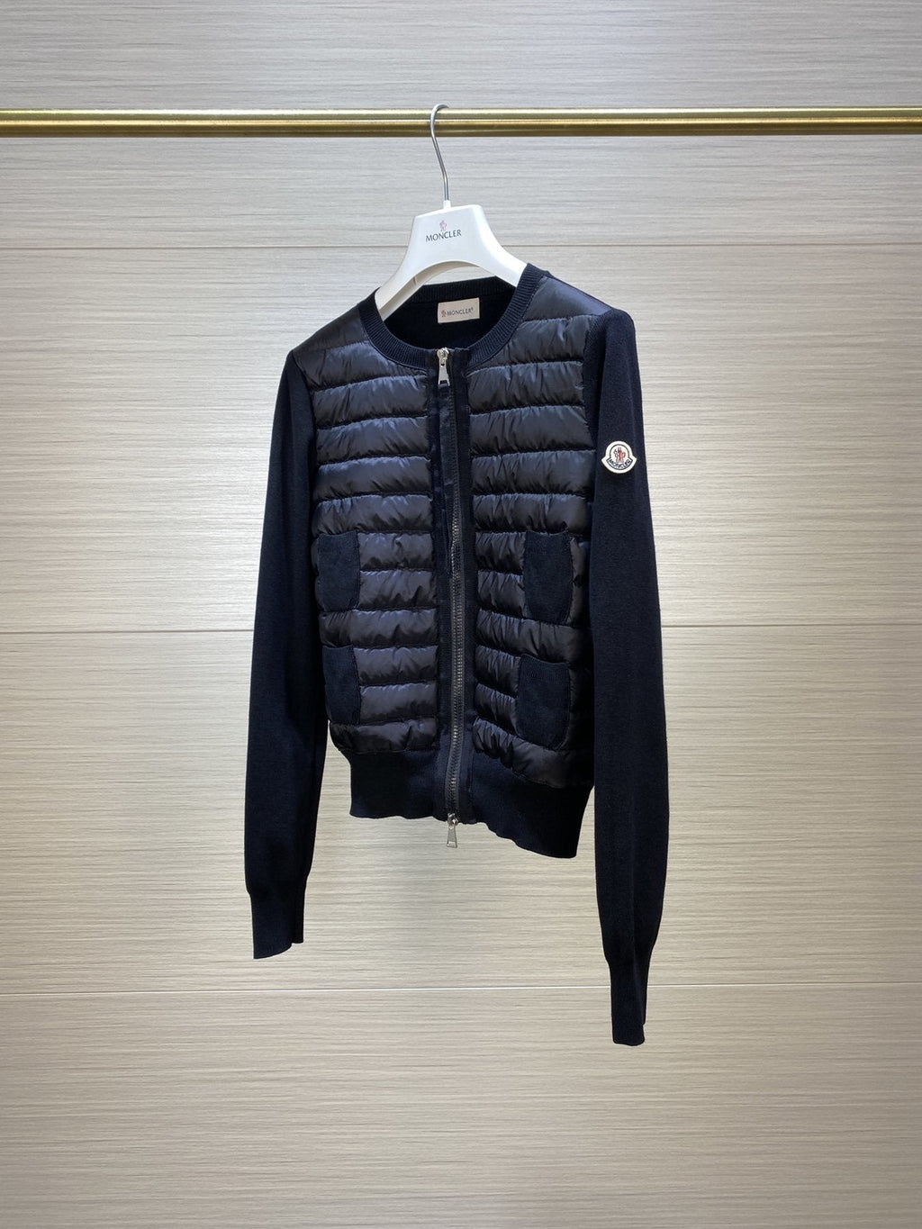 Moncler Women's Knit Sleeve Quilted Zip-Front Jacket