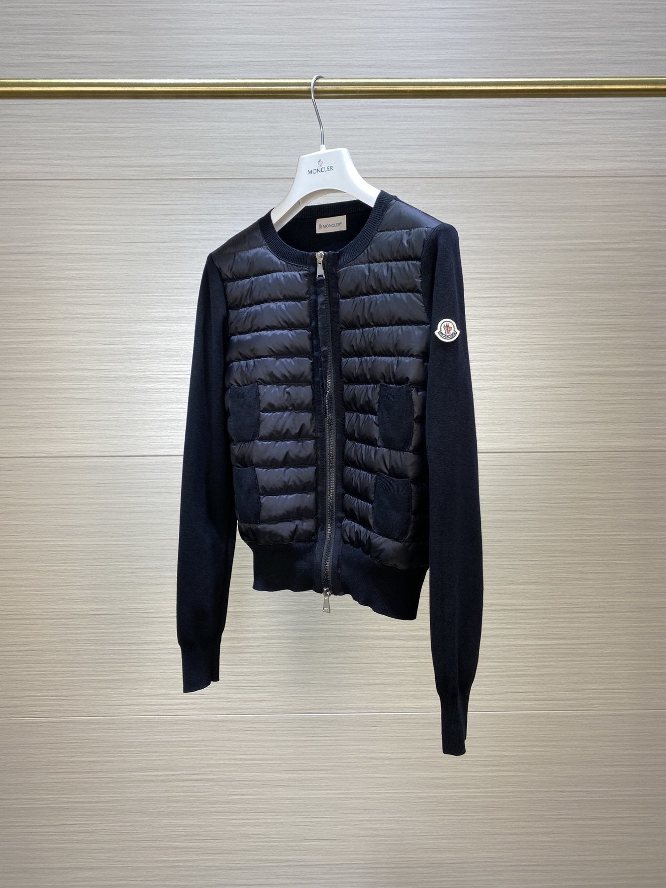 Moncler Women's Knit Sleeve Quilted Zip-Front Jacket