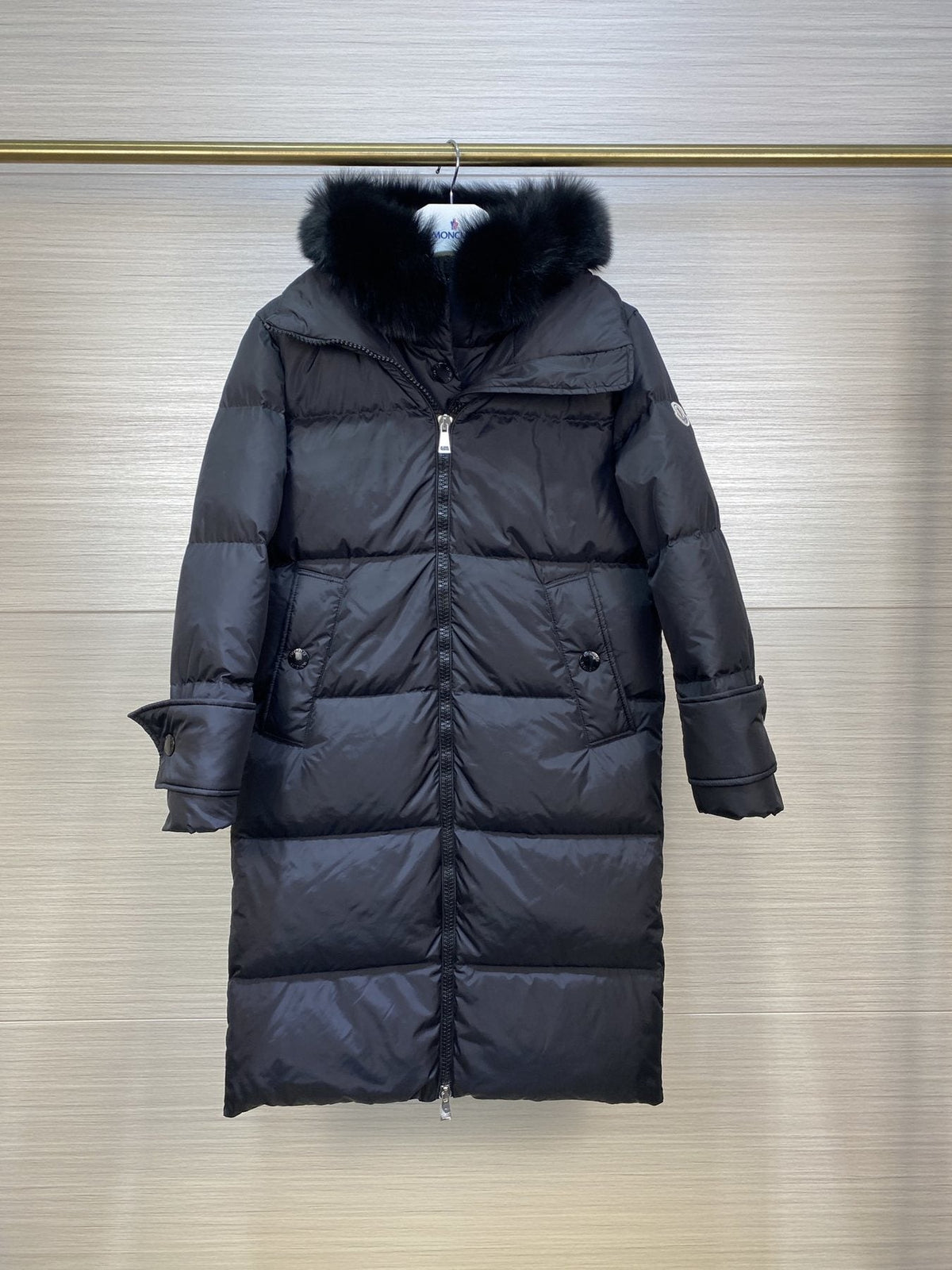 Moncler Women's Long Hooded Fur-Trim Down Coat