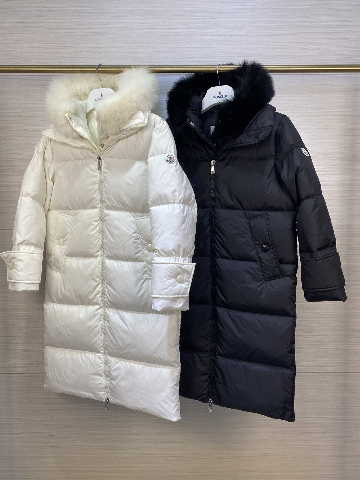 Moncler Women's Long Hooded Fur-Trim Down Coat