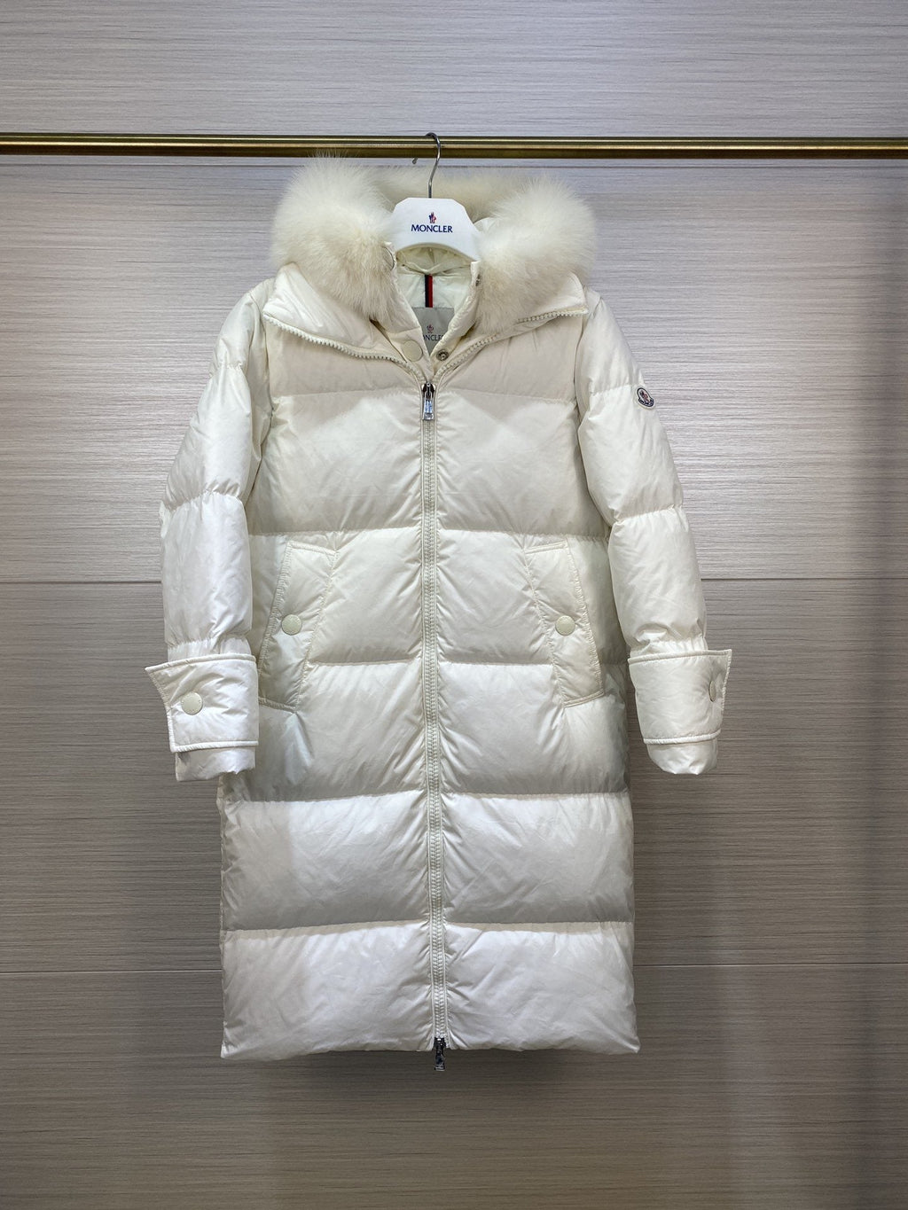 Moncler Women's Long Hooded Fur-Trim Down Coat