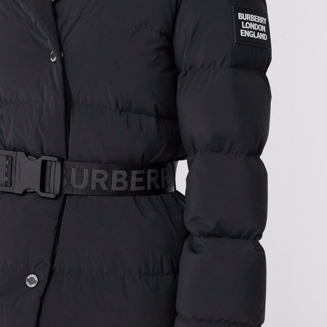 Burberry Women's Black Belted Hooded Long Down Jacket