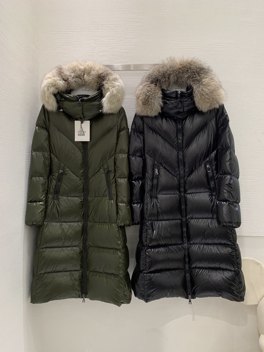 Moncler Women¡¯s Long Down Jacket with Fur-Trim Hood
