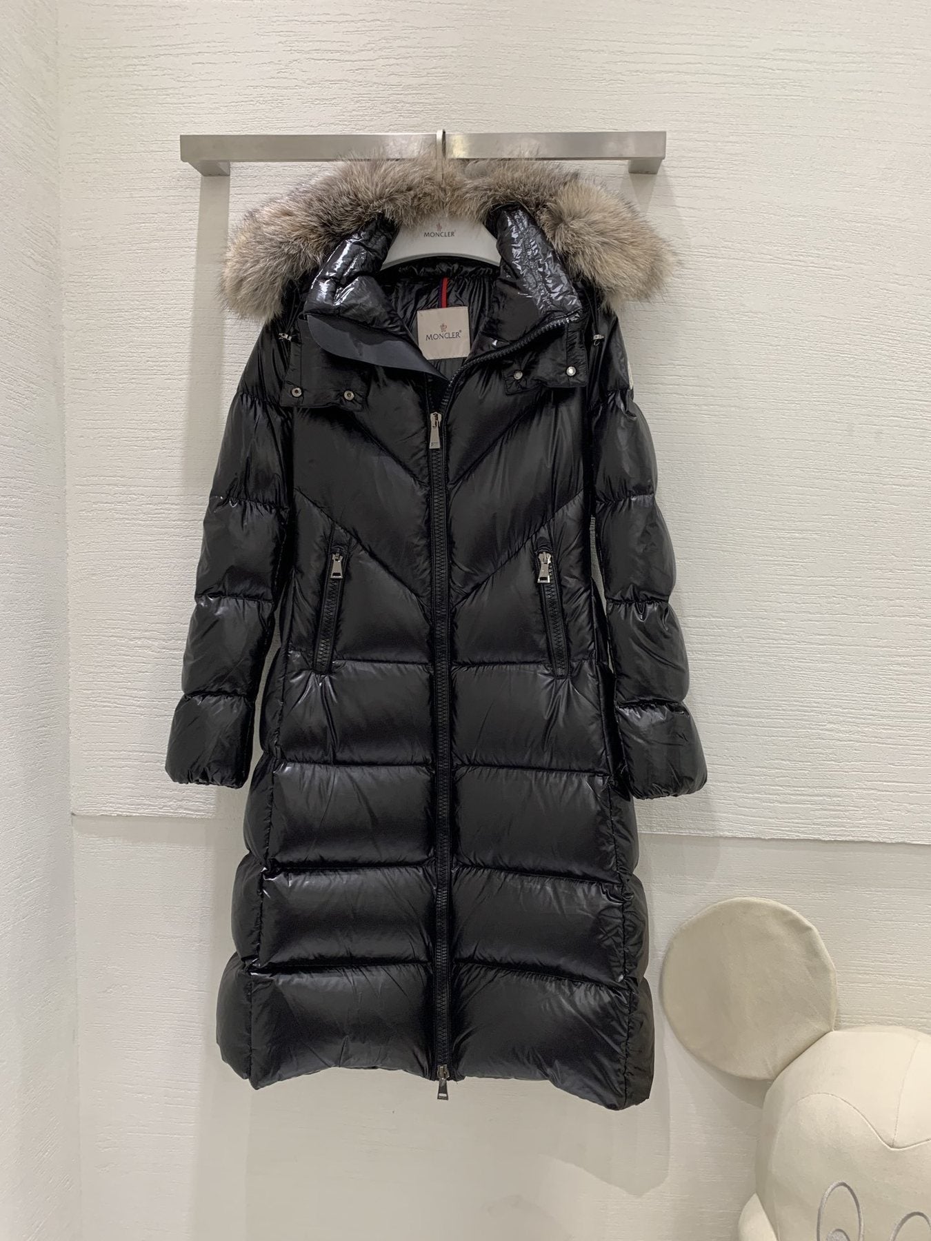 Moncler Women¡¯s Long Down Jacket with Fur-Trim Hood