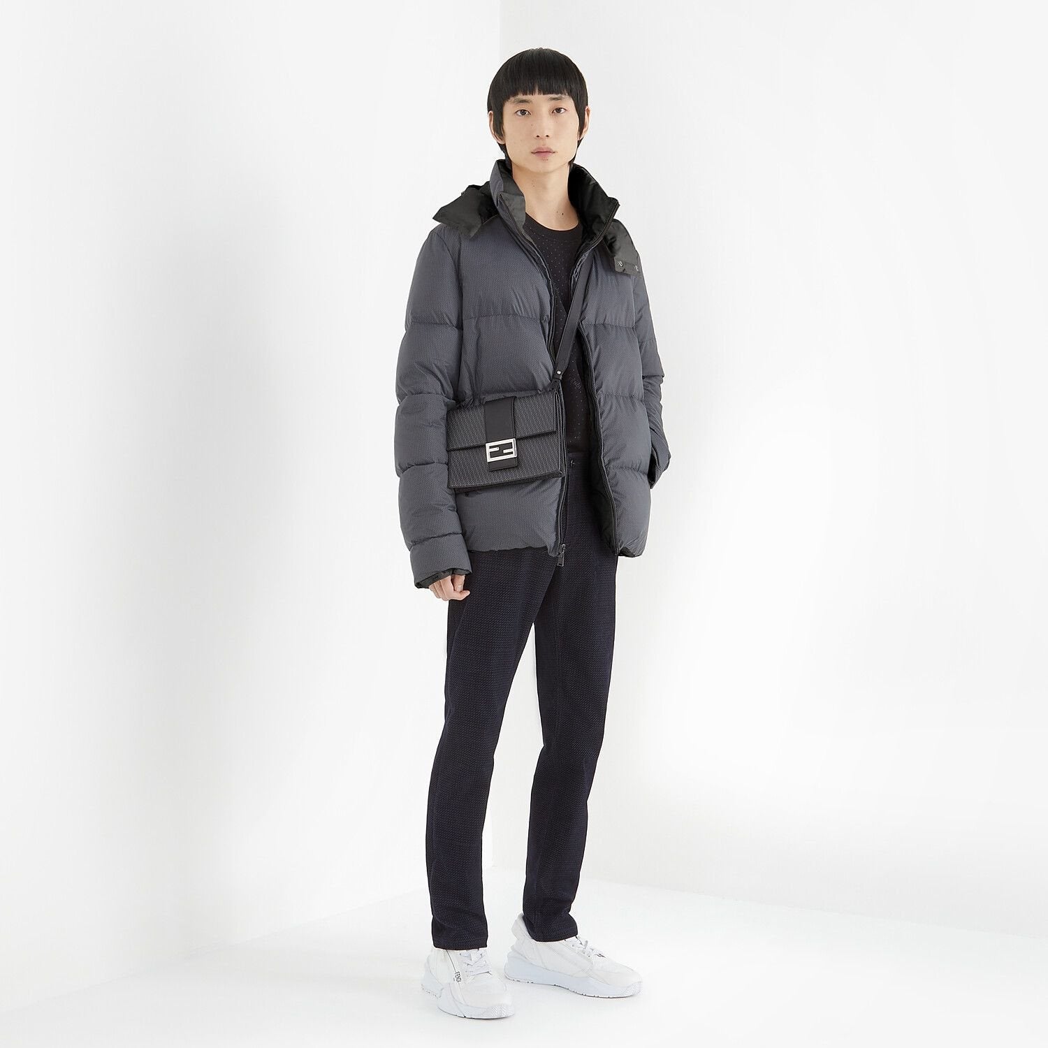 Fendi Grey Quilted Hooded Puffer Jacket