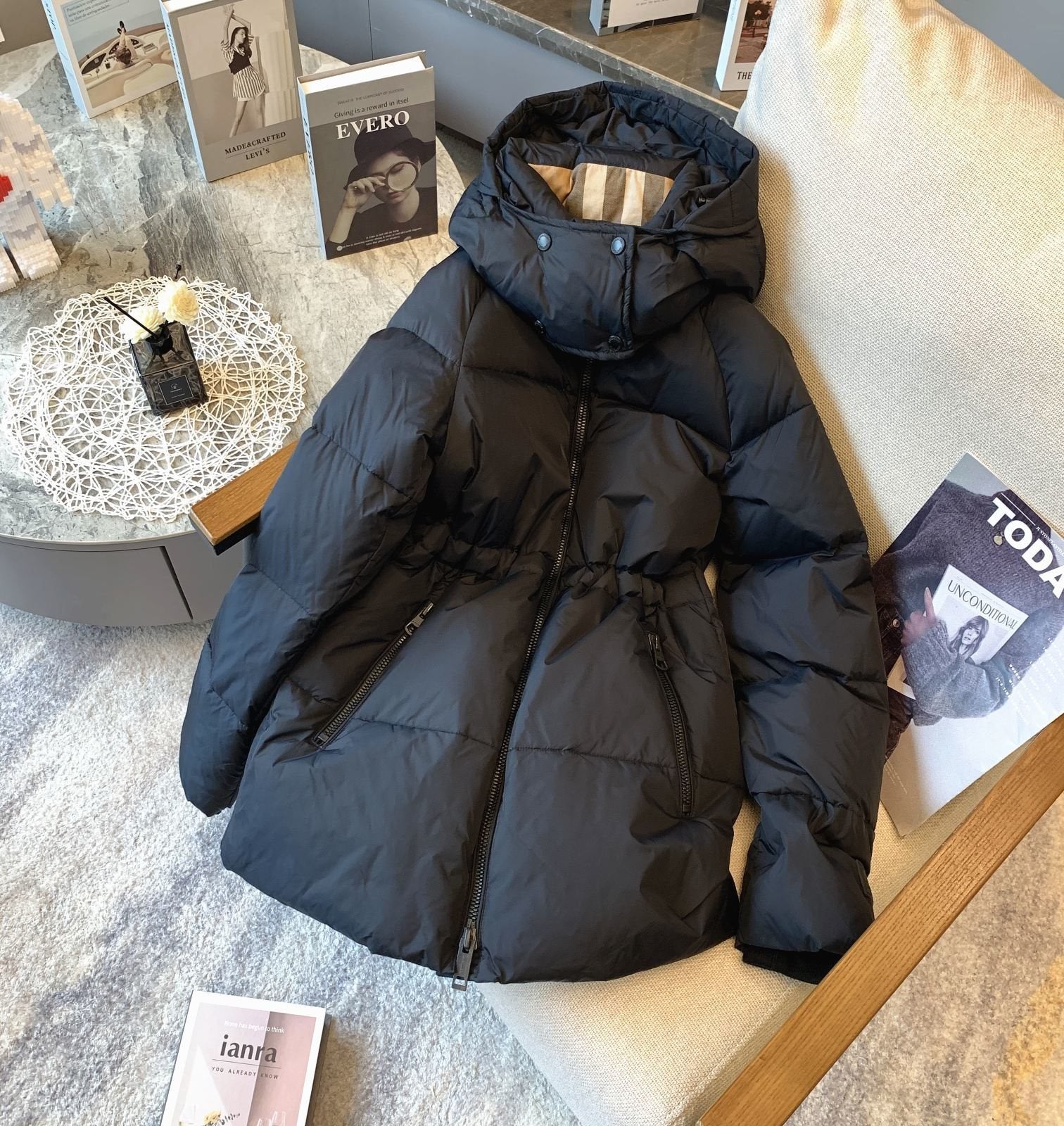 Burberry Hooded Quilted Long Down Jacket
