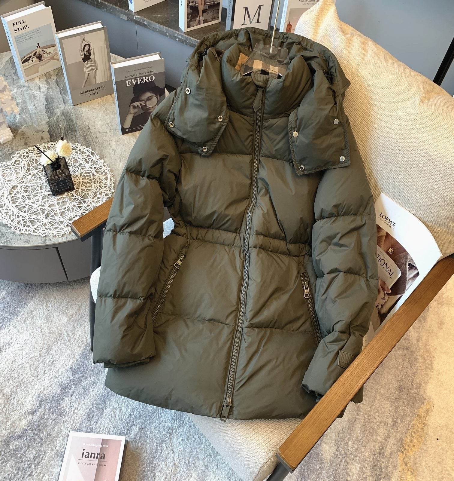 Burberry Hooded Quilted Long Down Jacket