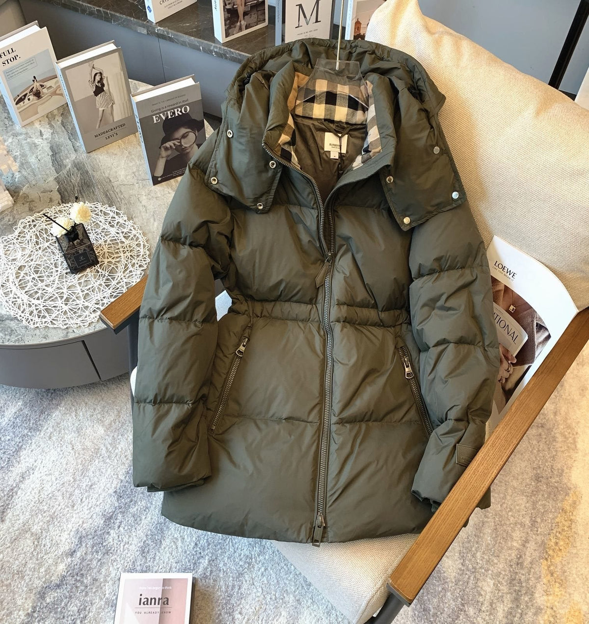 Burberry Hooded Quilted Long Down Jacket