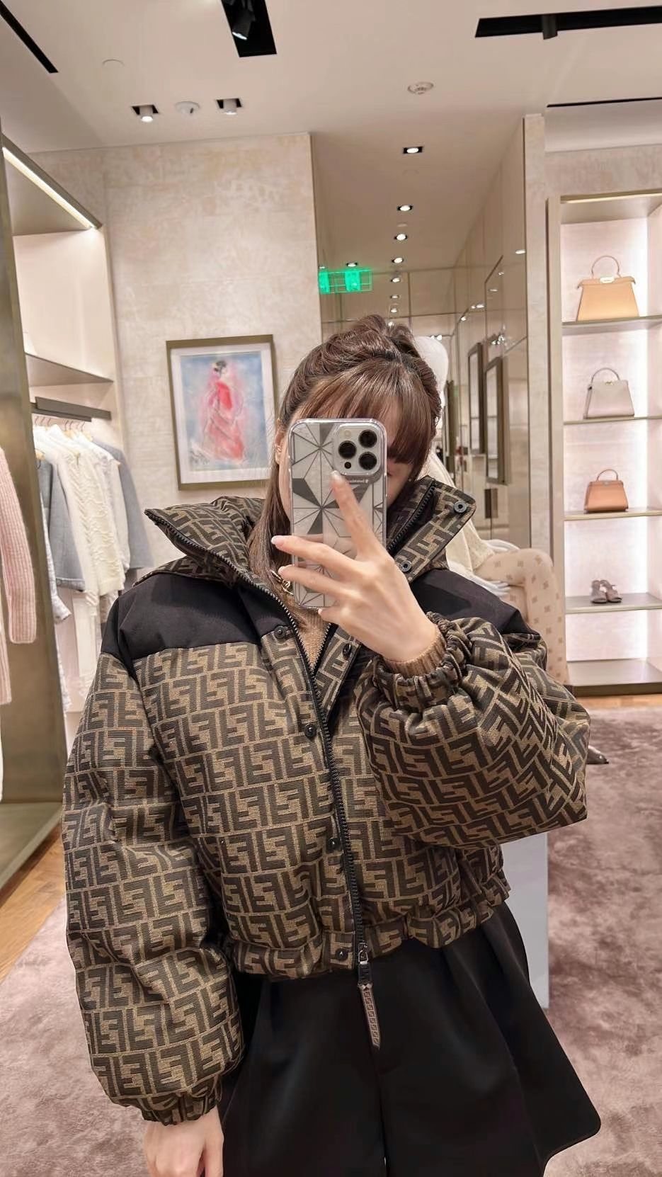 Fendi Brown Monogram Short Down Jacket