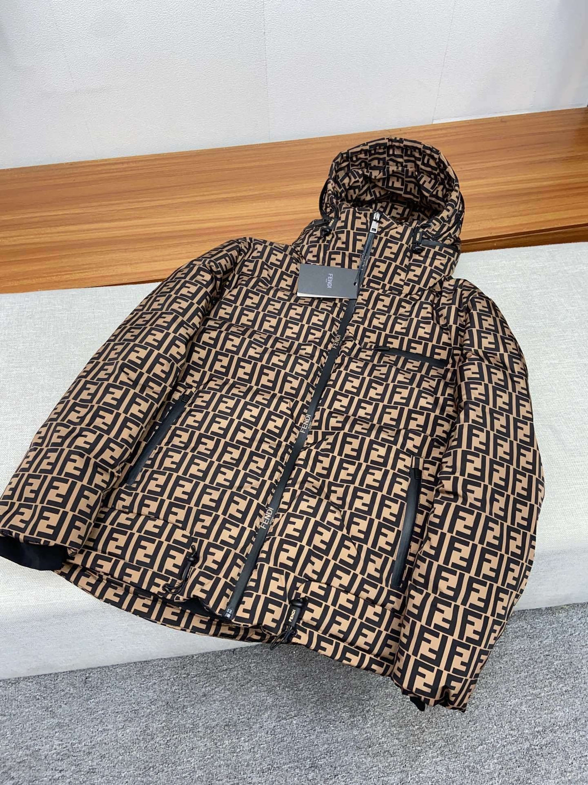 Fendi Brown Monogram Hooded Puffer Jacket