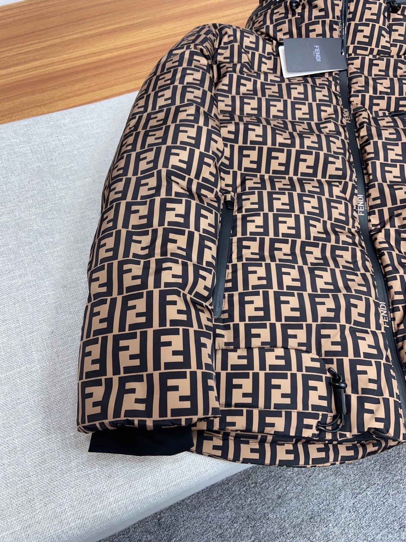 Fendi Brown Monogram Hooded Puffer Jacket