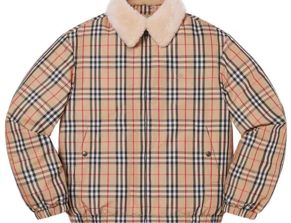Burberry Beige Check Shearling-Collar Puffer Jacket