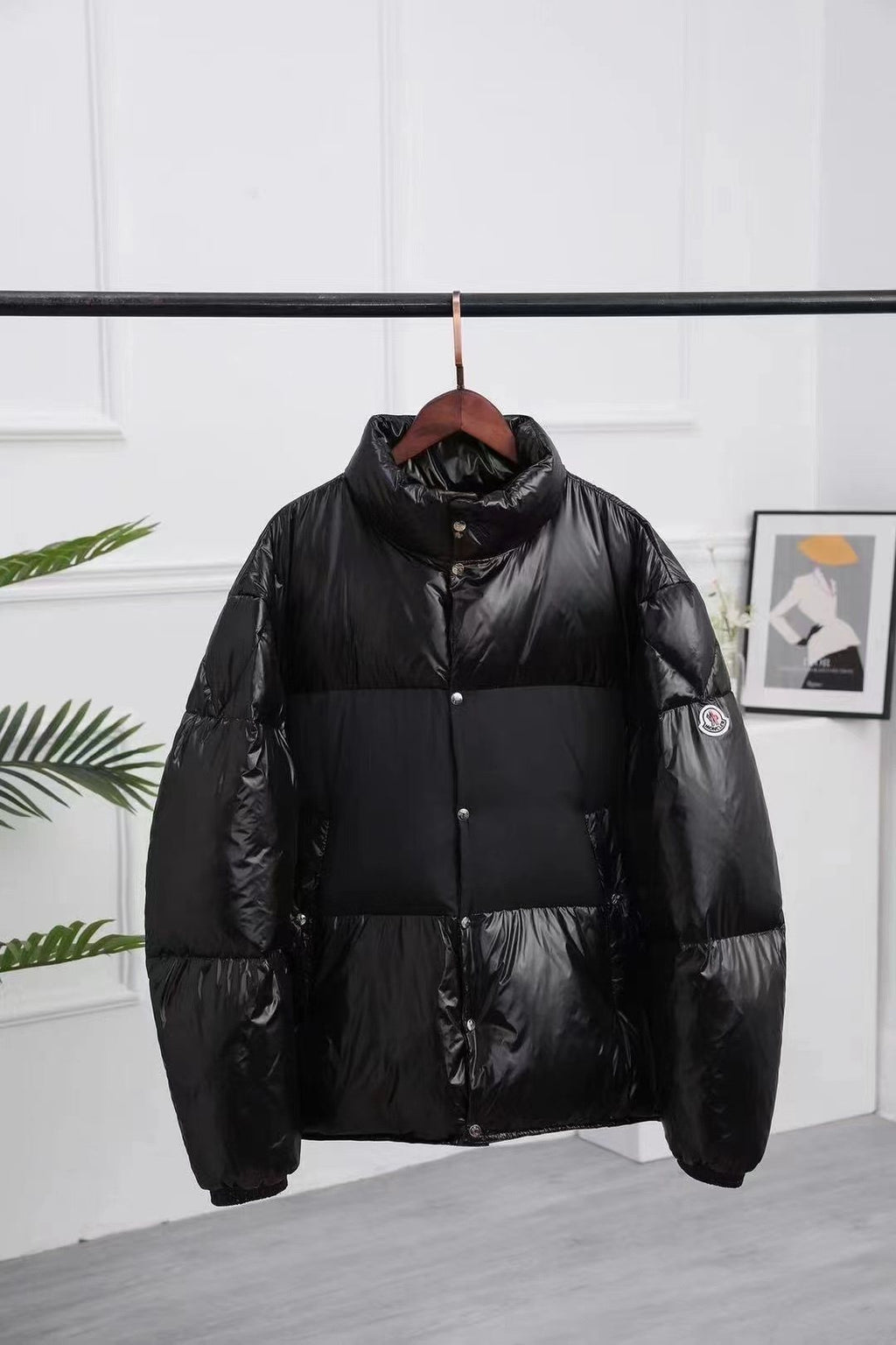 Moncler Black Glossy Quilted Puffer Coat