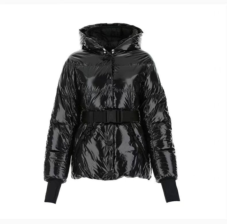 Moncler Women's Glossy Belted Hooded Puffer Coat