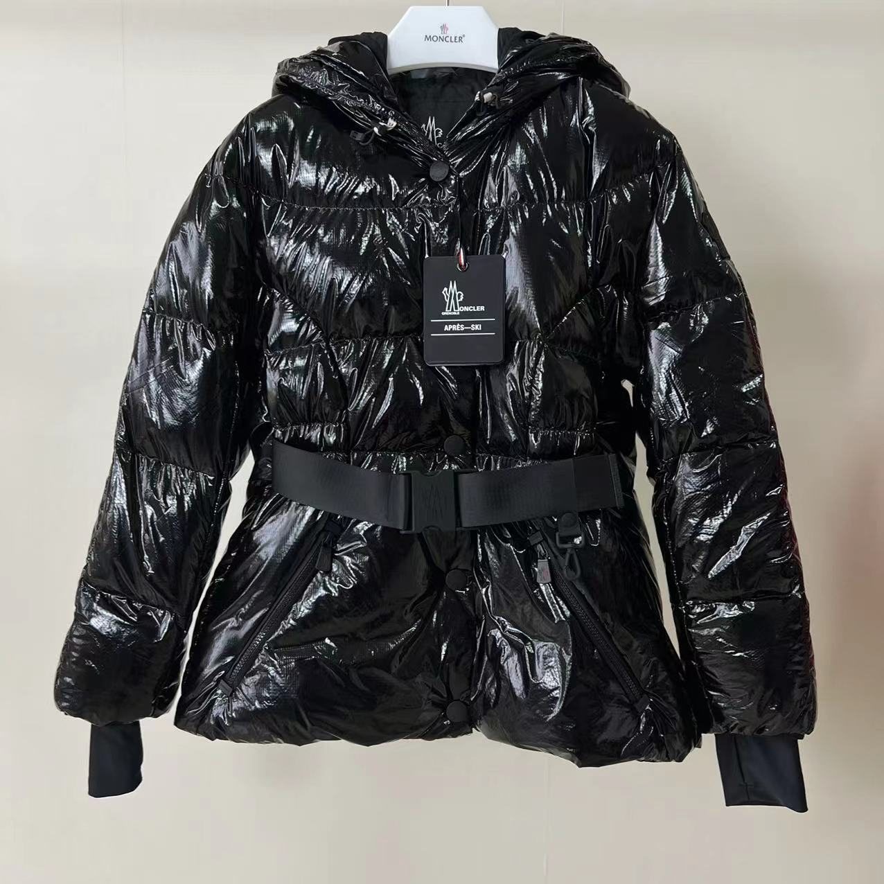 Moncler Women's Glossy Belted Hooded Puffer Coat