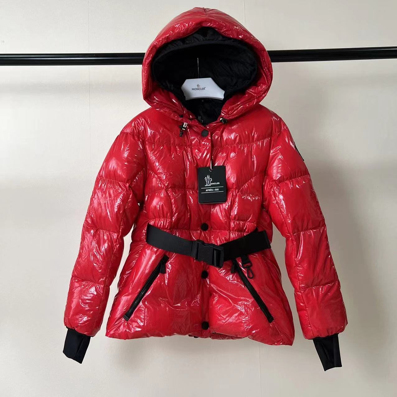 Moncler Women's Glossy Belted Hooded Puffer Coat