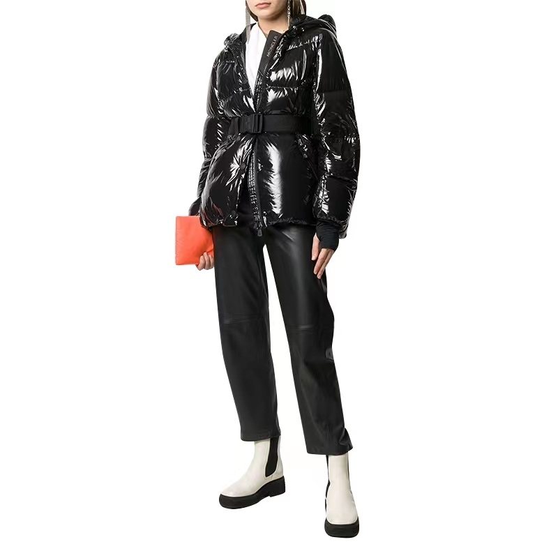 Moncler Women's Glossy Belted Hooded Puffer Coat
