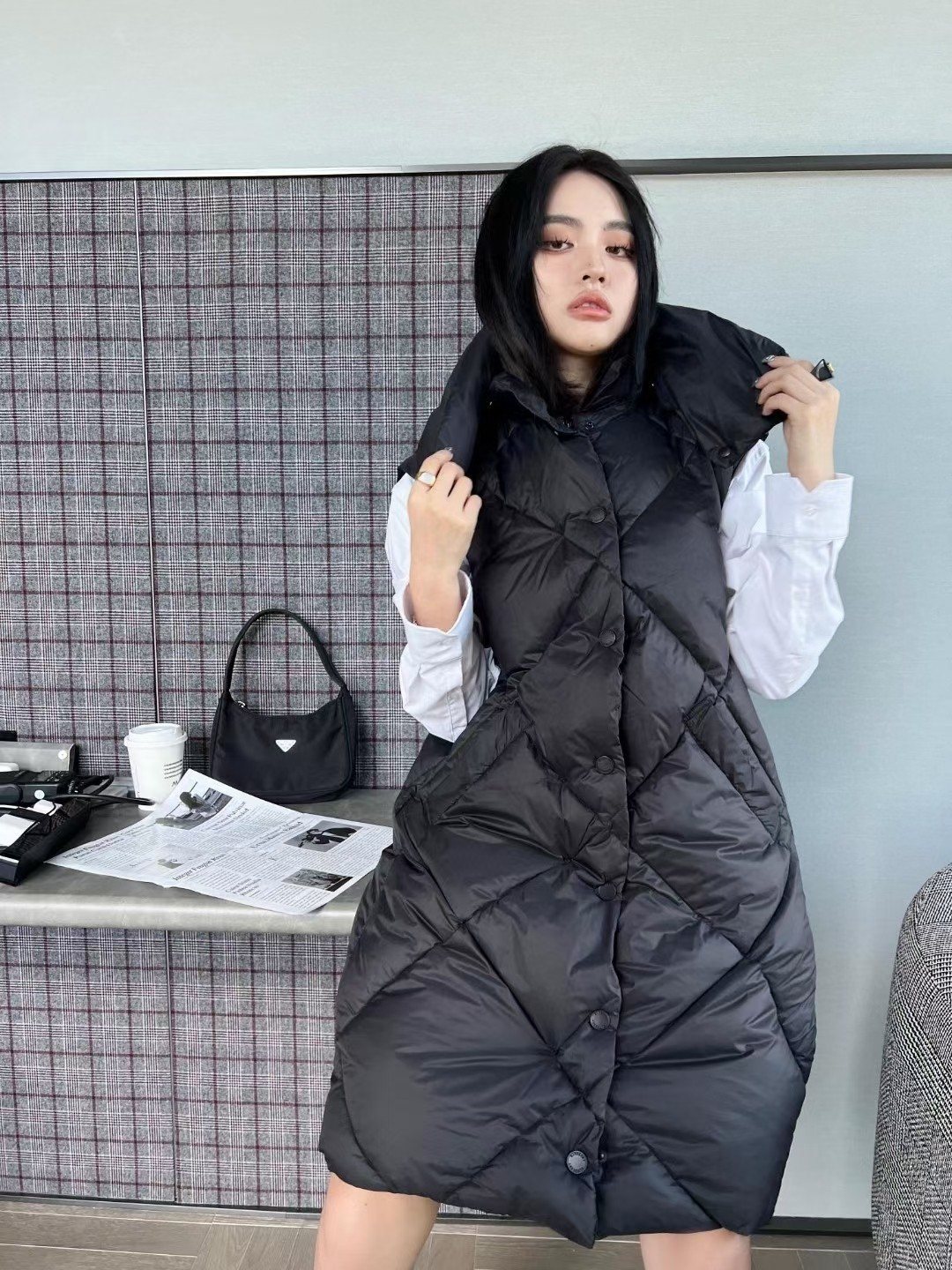 Burberry Long Diamond-Quilted Down Vest