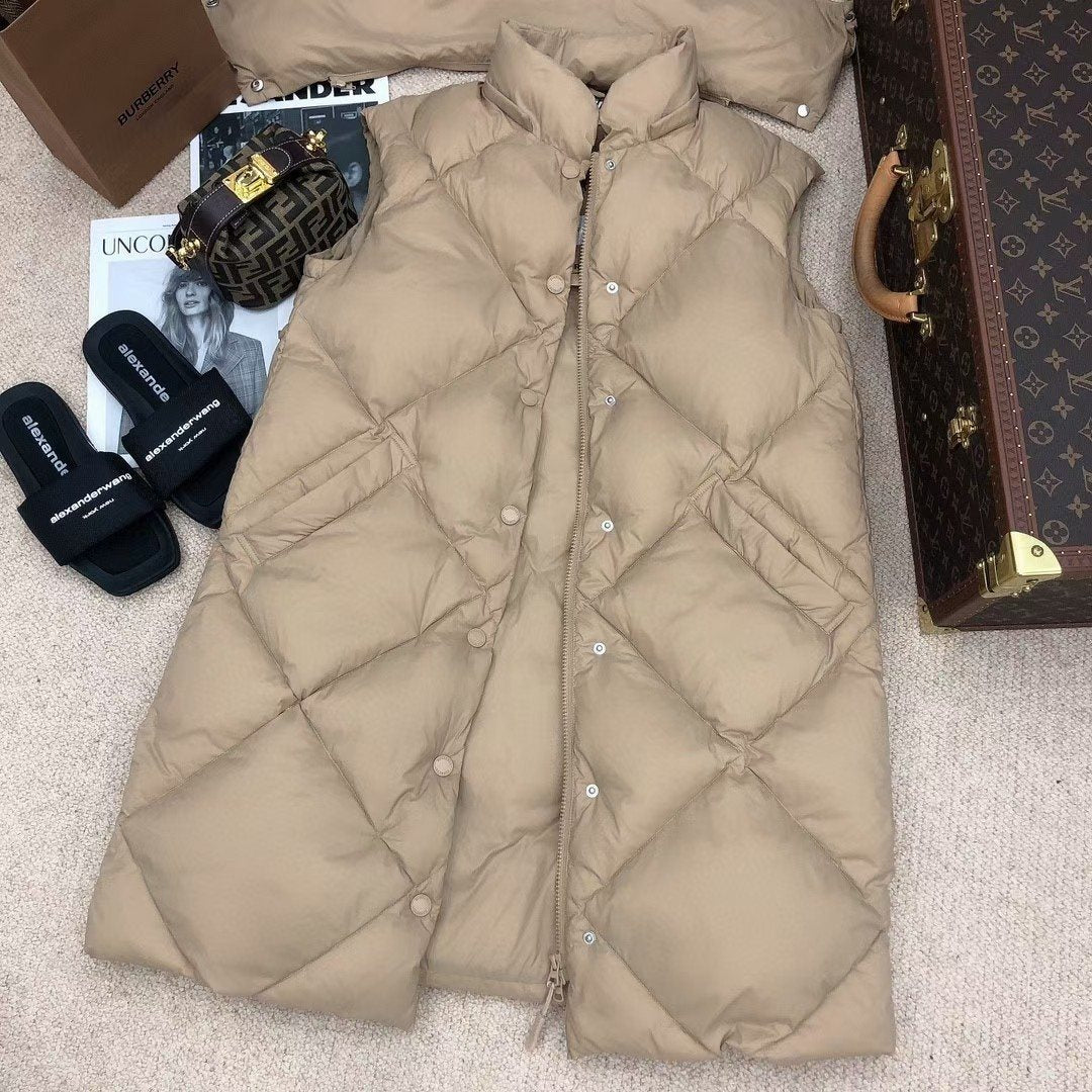 Burberry Long Diamond-Quilted Down Vest